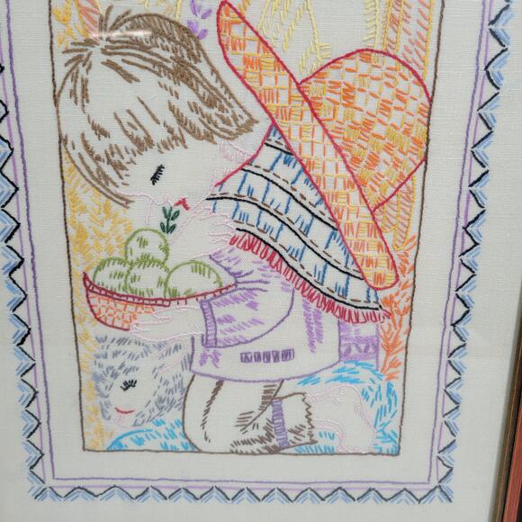 VINTAGE Finished Embroidery Religious Childrens Praying Kneeled Down Framed - Picture 5 of 16